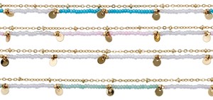 2 Strand Beads on Gold Chain With Disc Anklet Assorted