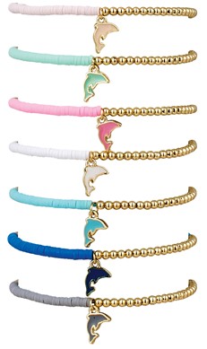 Gold Bead & Fimo With Dolphin Pendant Bracelet Assorted