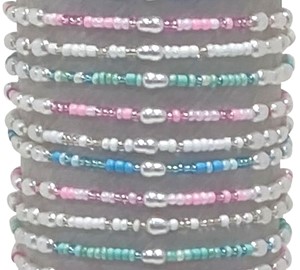 Color Bead With Rice Pearl Adjustable Slide Knot Bracelet Assorted