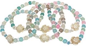 Sea Glass With Howlite Turtle Pendant Stretch Bracelet Assorted