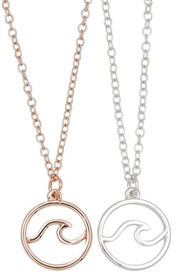 Small Silver Rose Gold Circle Wave Pendant Necklace