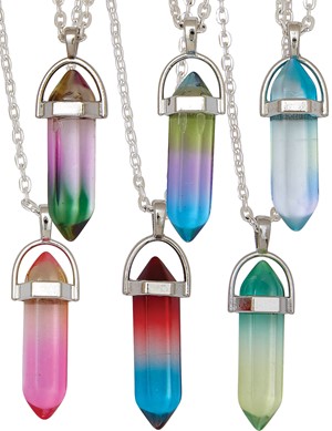 Color Crystal On Silver Chain Necklace Assorted