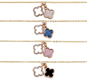 Crystal and Enamel Double Clover Pendants On Gold Chain Anklet Assorted