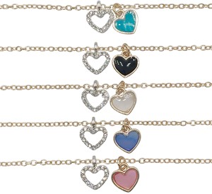 Crystal and Enamel Double Heart Pendant Bracelet Assorted