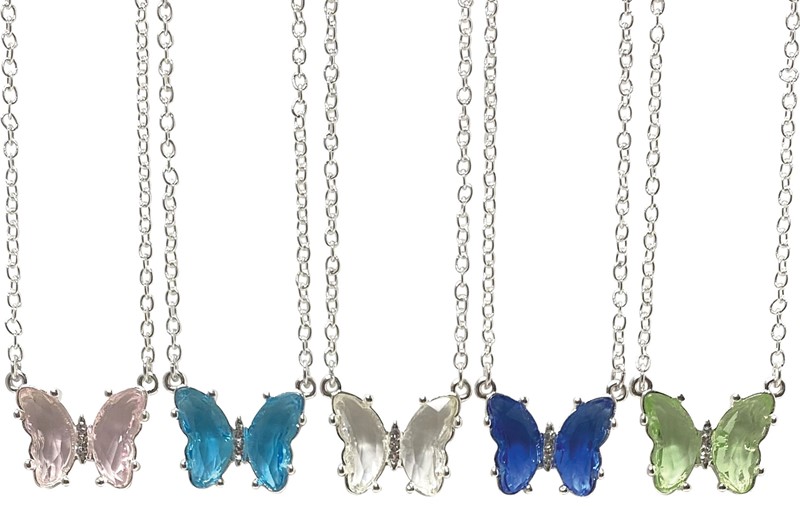 Glass Crystal Butterfly Necklace Assorted NK2689