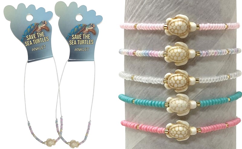 Smooth Bead With Mini Howlite Turtle Pendant Assorted Anklet AK0966