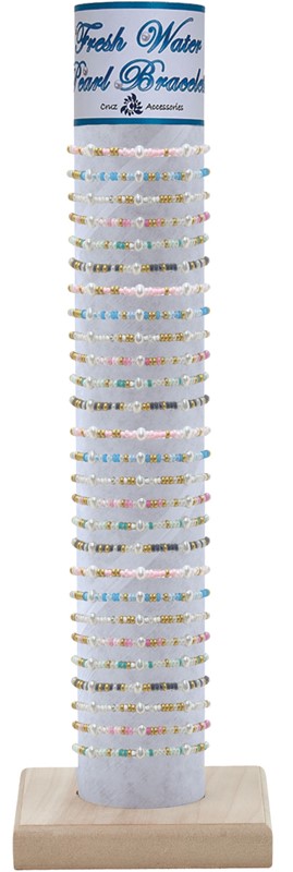 Color Bead with Freshwater Pearl Adj. Slide Knot Brac. Assorted W/Tube & Base BR1844-TUBE
