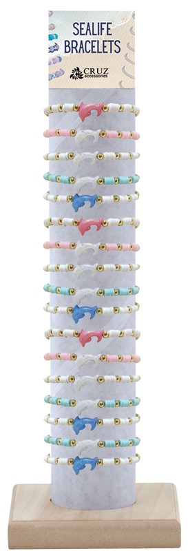 Gold Bead Fimo with Dolphin Pdt Adj Slide Knot Bracelet asst with Tube & Base BR0963-DOL-TUBE