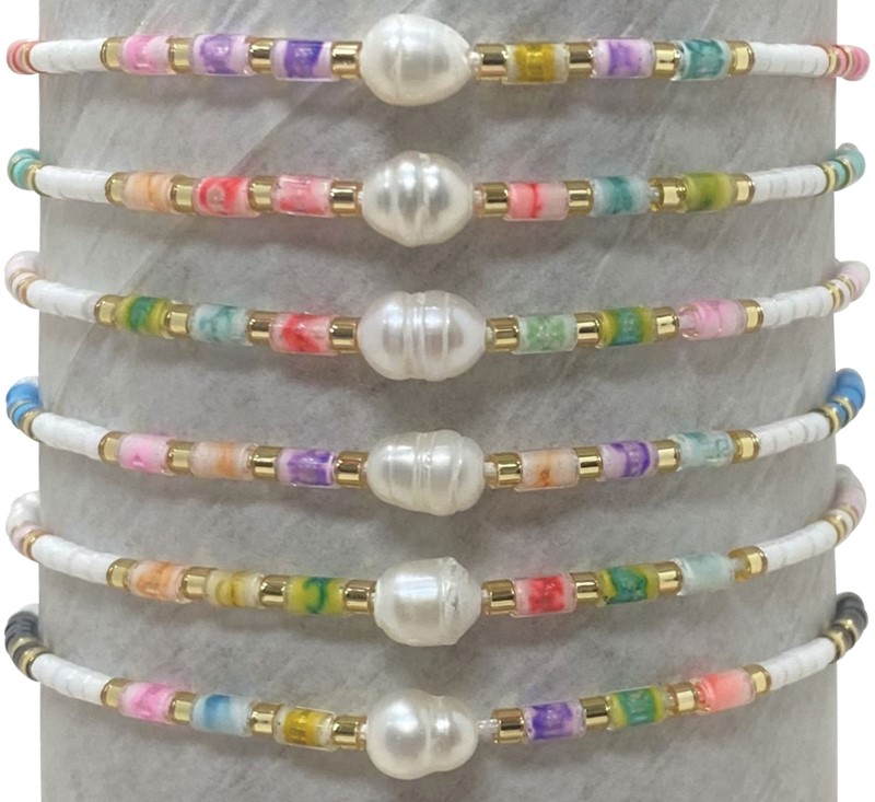 Fresh Water Pearl With Colored Japanese Seed Bead Bracelet Assorted BR1823