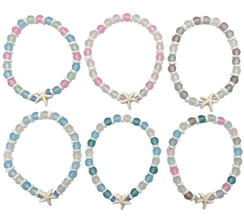 Sea Glass With Starfish Pendant Stretch Bracelet Assorted BR0892-SF