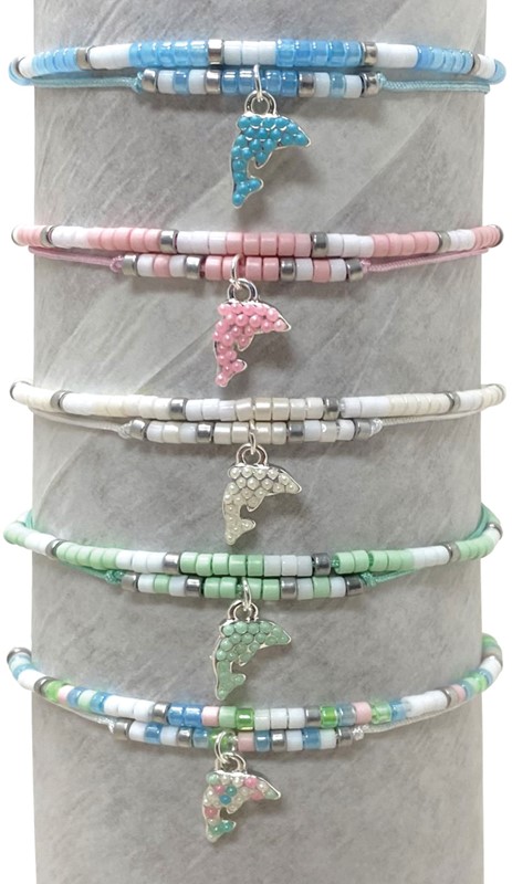 2 Strand Beaded With Dolphin Pendant Bracelet Assorted BR0922-DN