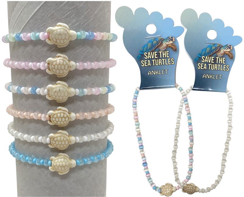 4MM Cat-Eye Bead and Howlite Turtle Anklet AK0939