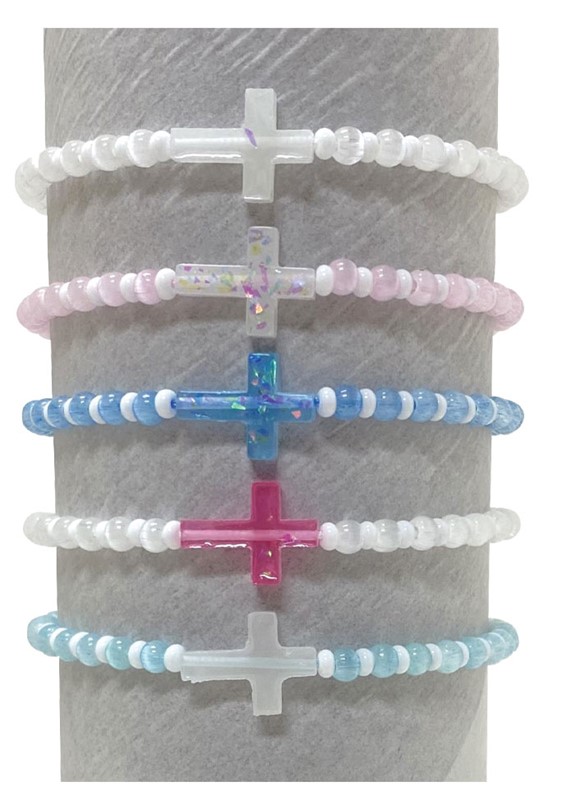 Adjustable 4MM Cat Eye Bead with Cross  Pendant Bracelet BR0939-CR