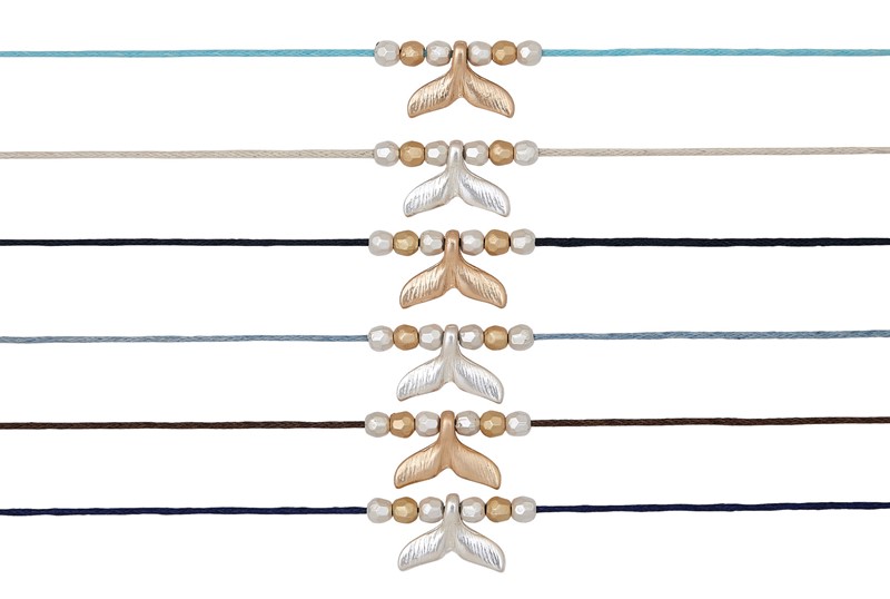 Satin Finish Whale Tail Pendant on Cotton Cord Necklace NK2622-WT