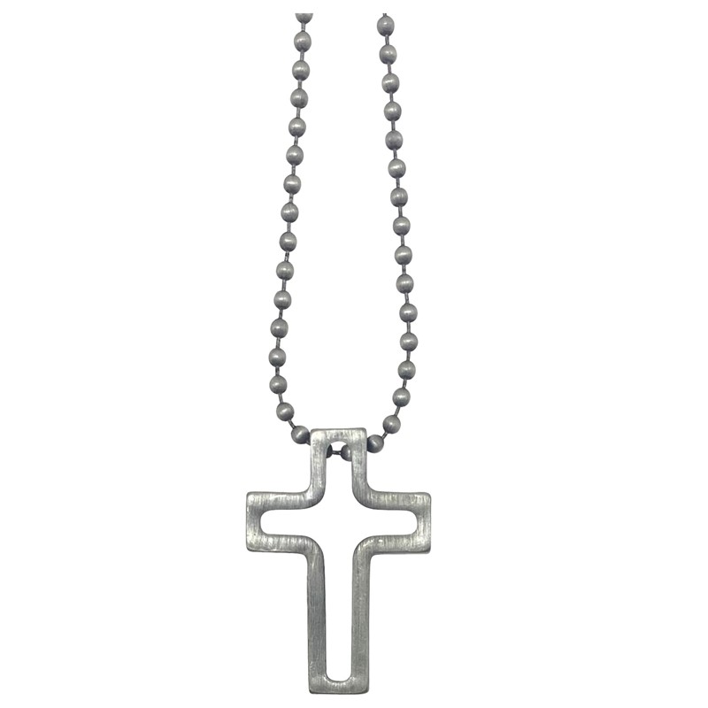 Antique Silver Ball Chain with Cross Necklace ZNK1377