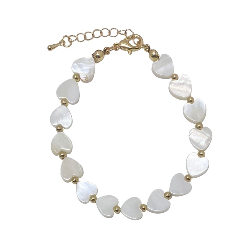 Pearl Heart & Gold Bead Clasp Bracelet BR0947