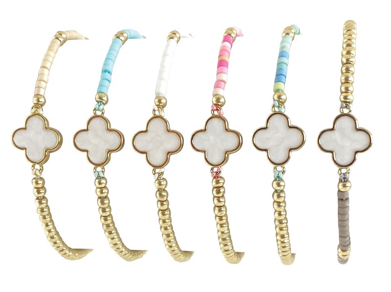 Gold and Color Bead with Clover Pendant Bracelet BR0943-CLO