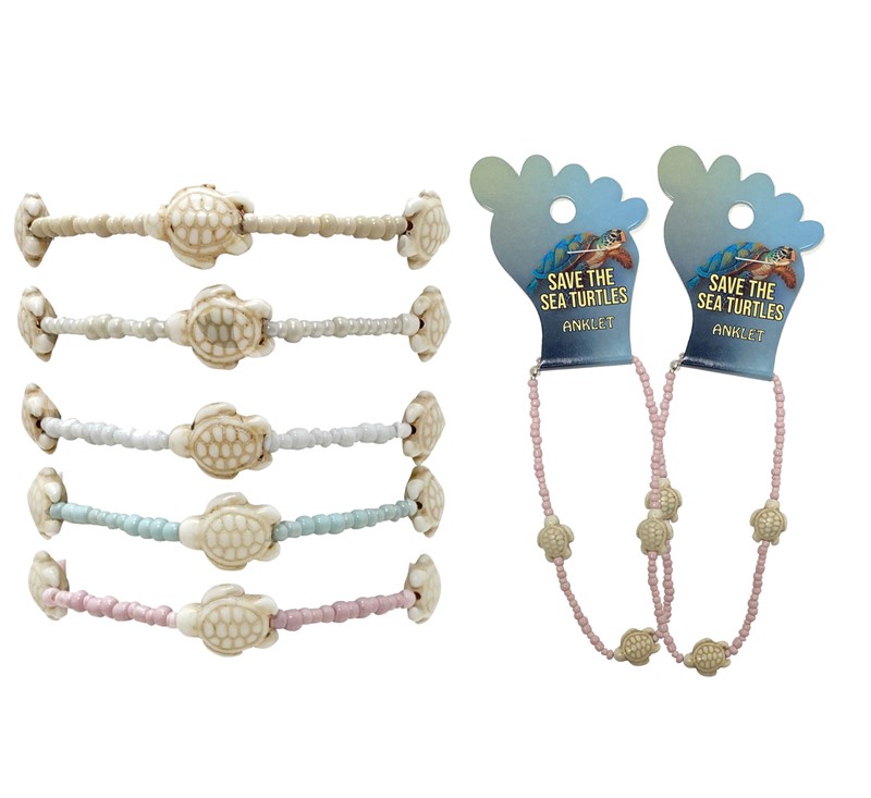 Adjustable Howlite Turtle Seed Bead Anklet AK1845-TU