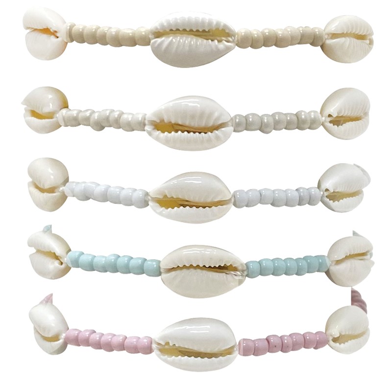 Adjustable 3 Howlite Cowrie & Seed Bead Bracelet BR1845 - COW