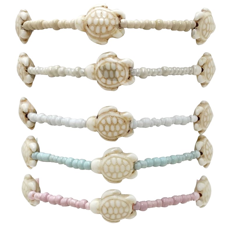 Adjustable 3 Howlite Turtle & Seed Bead Bracelet BR1845-TU