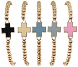 Elastic 3MM Gold Bead With Enamel Cross Pendant Bracelet Assorted