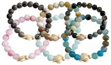 8MM Earth Tone Satin Bead Stretch Bracelet With Turtle Pendant (B) Assorted