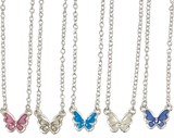 Silver Enamel Floating Butterfly Pendant On Gold Chain Necklace Assorted