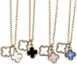 Enamel And Crystal Double Clover Pendants On Gold Chain Necklace Assorted