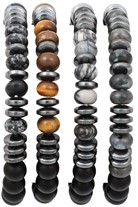 8MM Black Bead with Assorted Stones Stretch Bracelet Assorted