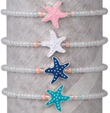 Iridescent Seed Bead W/Enamel Starfish Adjustable Slide Knot Bracelet Assorted