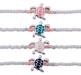 Enamel Sea Turtle Pendant on Iridescent Seed Bead Necklace Assorted