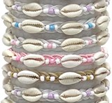 Cowry and Bead on Color Cord Adjustable Slide Knot Bracelet Assorted