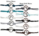 Mini Double Wave Silver & Rose Gold Pendant Adj Slide Knot Bracelet Assorted