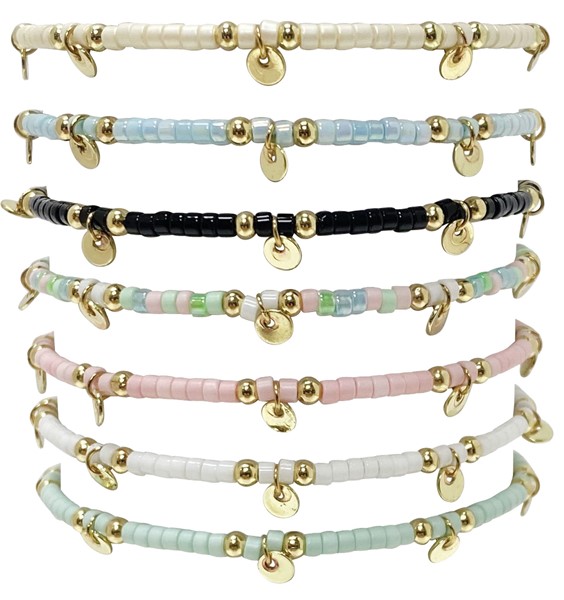 Seed  Bead with Gold Disc Adj. Bracelet