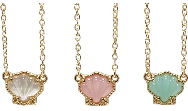 Gold Scallop Shell Enamel Pendant Necklace