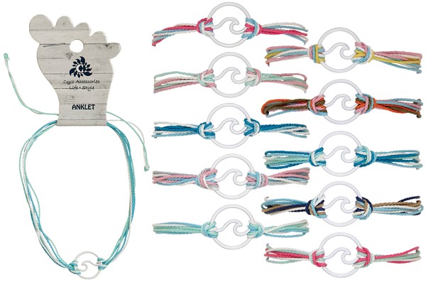 String Anklet w/White Wave Pendant