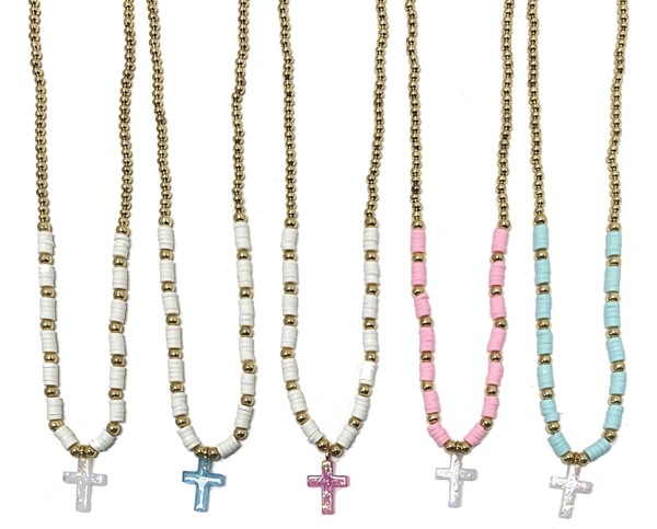 Gold Bead w/Fimo & Cross Pendant