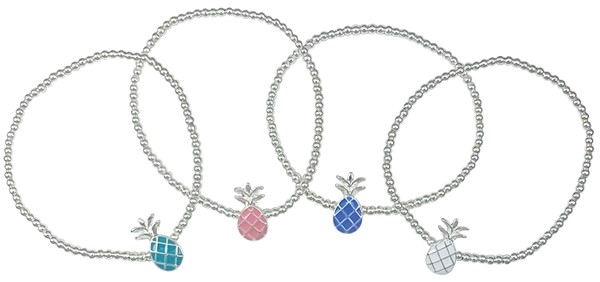 Silver bead enamel pineapple elastic bracelet