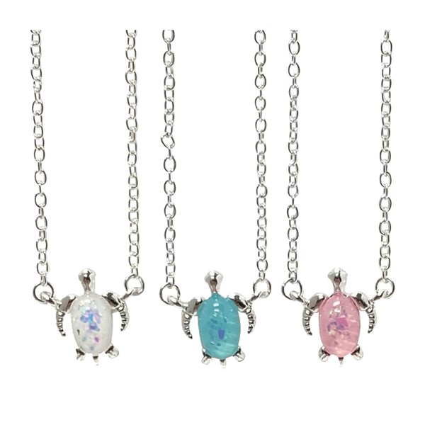 Enamel Sparkle Silver Sea Turtle Pendant Necklace