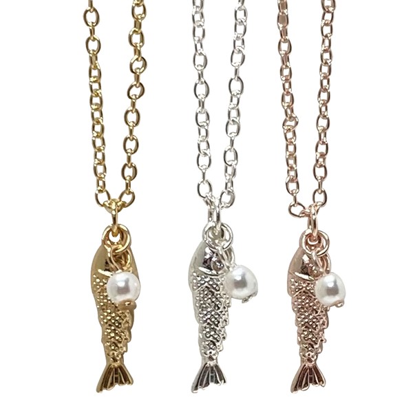 Silver plated/ gold fish with pearl pendant necklace