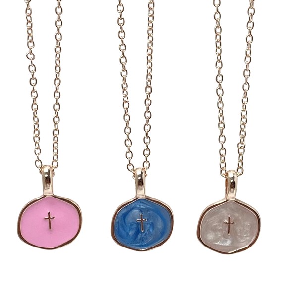 Rose Gold Swirl Enamel Cross Pendant Necklace