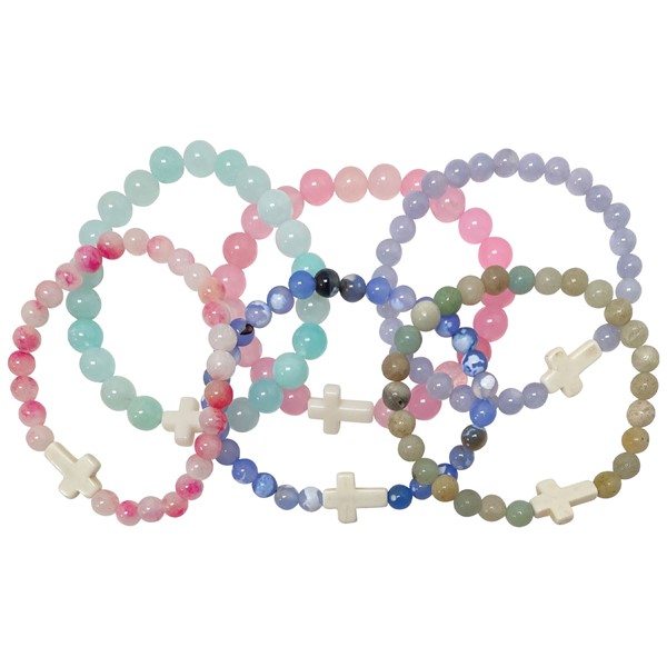 6 mm Stone Bead with Cross Elastic Bracelet