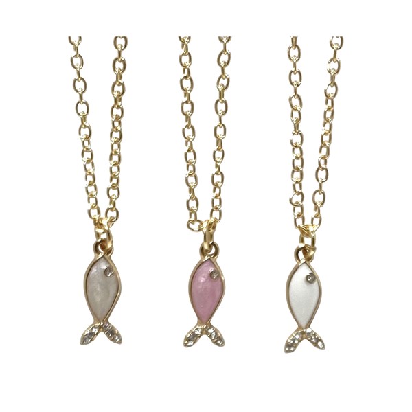 Swirl Enamel with Rhinestone Fish Pendant Necklace