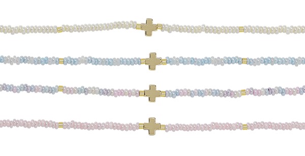 Iridescent Bead with Mini Cross Pendant Necklace