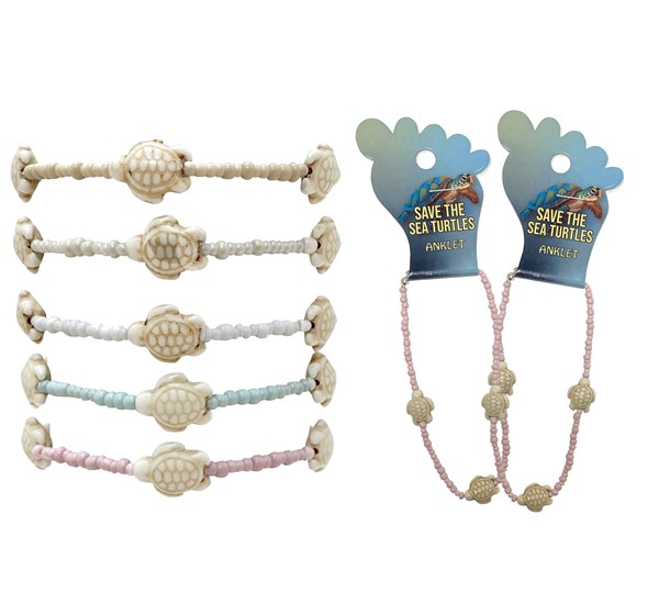 Adjustable Howlite Turtle Seed Bead Anklet