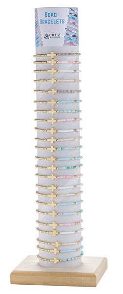 Gold and Color Bead with Cross Bracelet with Tube & Base